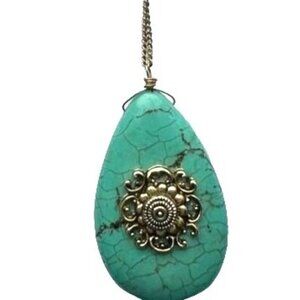 Jill Jacobson Pendant Turquoise Colored Stone 18" Necklace Vintage Costume Jewel